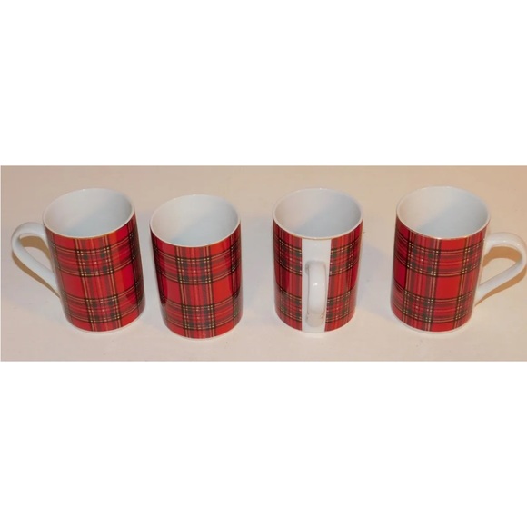 Pacific Rim porcelain red plaid mug set of 4 Holiday Christmas coffee tea mugs - Picture 9 of 9